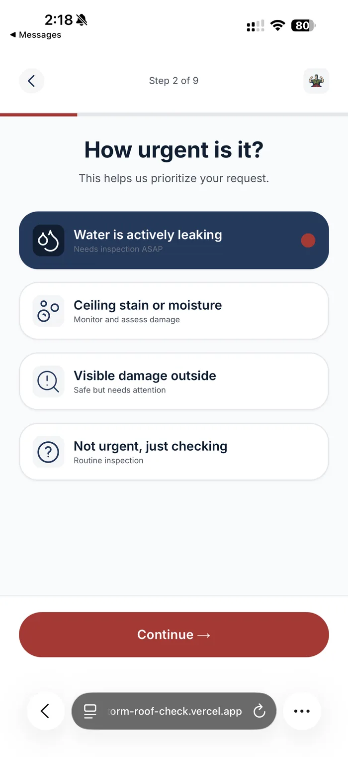 Storm Roof Check intake, how urgent is the damage